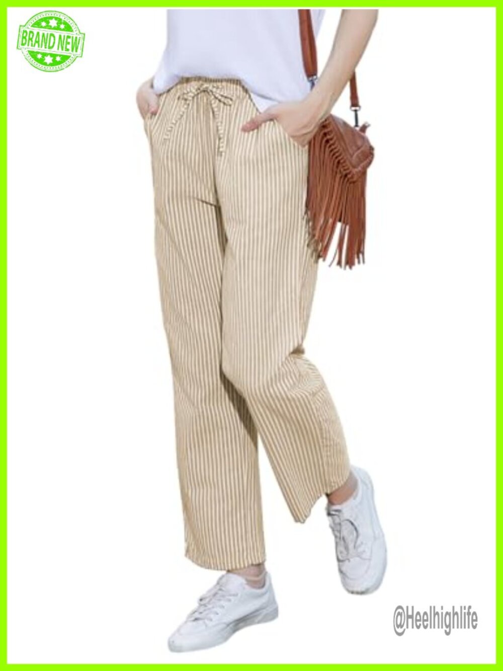 Women Striped Wide Leg High Waisted Palazzo Pants Drawstring Lounge